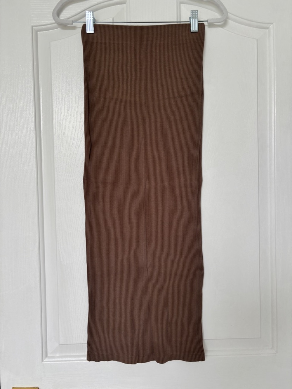 H&M Ribbed Midi Skirt in Taupe Brown